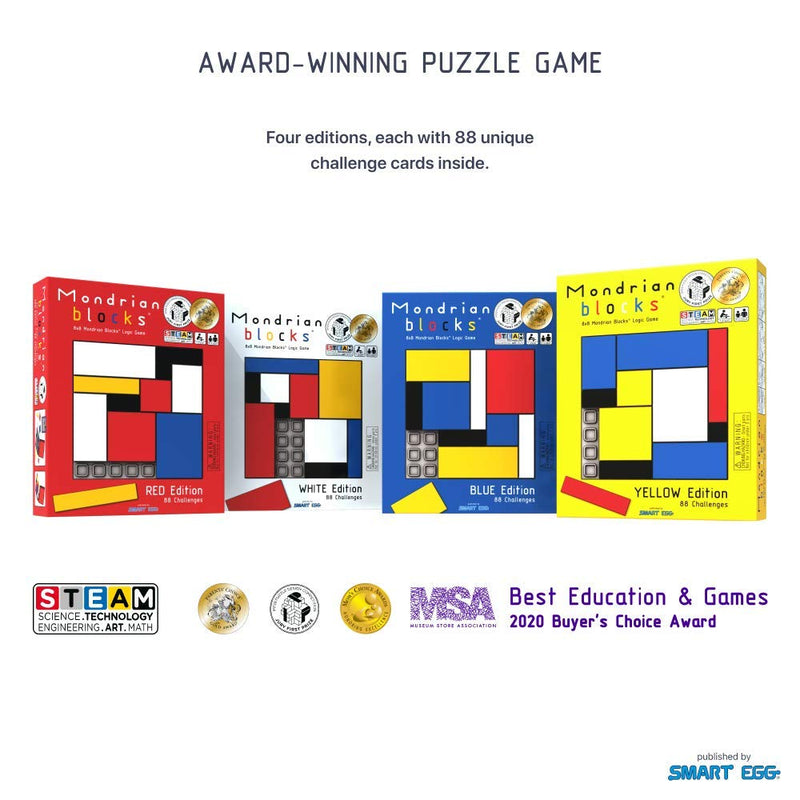 Mondrian Blocks - Yellow Edition (Parents’ Choice Award Winner) - Brain Teaser STEM Puzzle Game, Compact Travel Game on Board, Yellow Edition