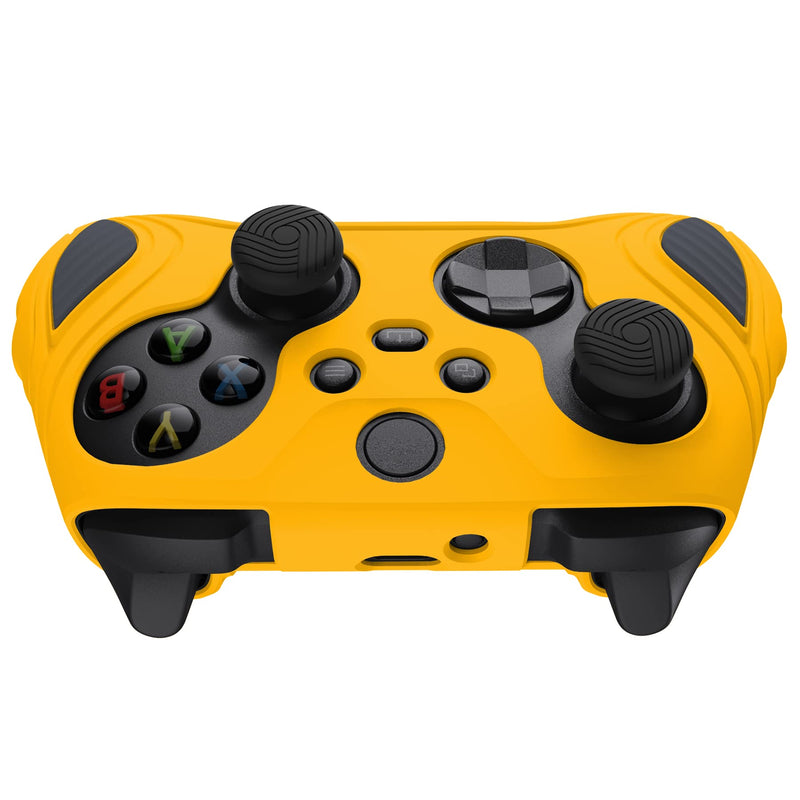 PlayVital Scorpion Edition Two-Tone Anti-Slip Silicone Case Cover for Xbox Series X/S Controller, Soft Rubber Case for Xbox Core Controller with Thumb Grip Caps - Caution Yellow & Graphite Gray