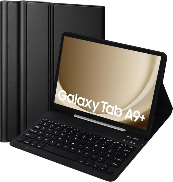 Keyboard Case for Samsung Galaxy Tab A9 Plus / A9+ 11 inch 2023, Samsung Tablet A9+ Case with Keyboard, Slim PU Cover with Wireless Keyboard for Samsung Galaxy A9+ Plus Tablet, Black