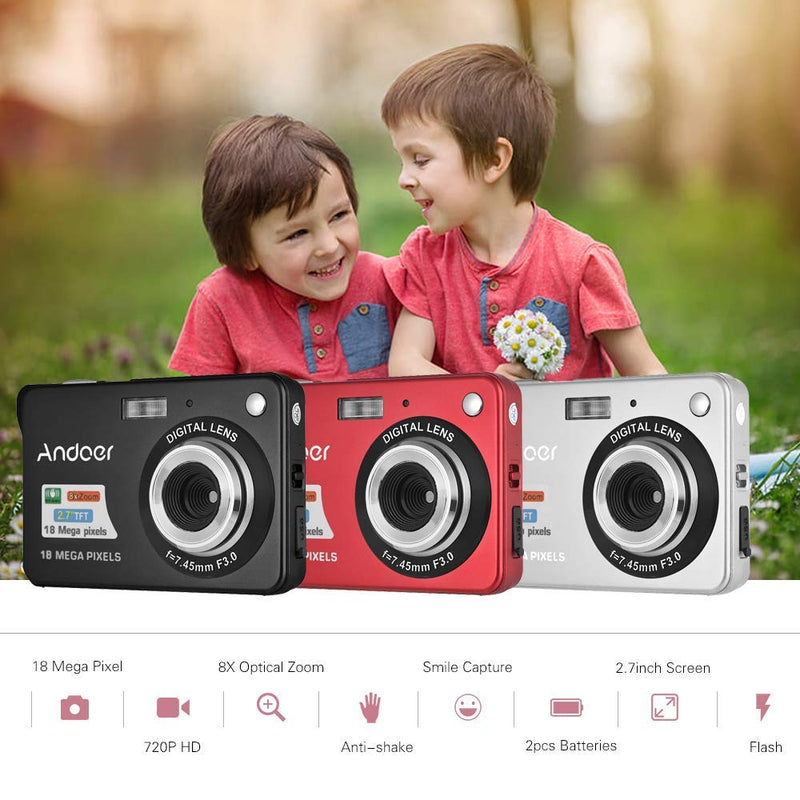 Andoer Digital Camera,Camera Digital Video Camcorder with 2 Batteries 8X Digital Zoom Anti-Shake 2.7 Inch LCD Camera for Adults/Seniors/Children/Teens-Red