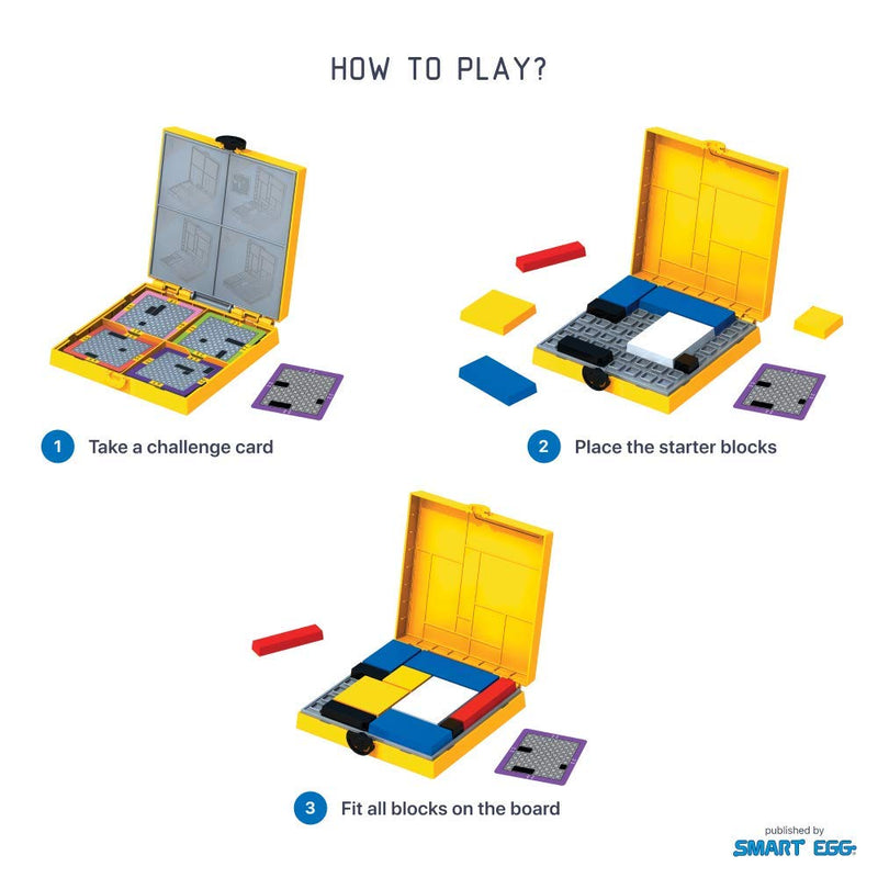 Mondrian Blocks - Yellow Edition (Parents’ Choice Award Winner) - Brain Teaser STEM Puzzle Game, Compact Travel Game on Board, Yellow Edition