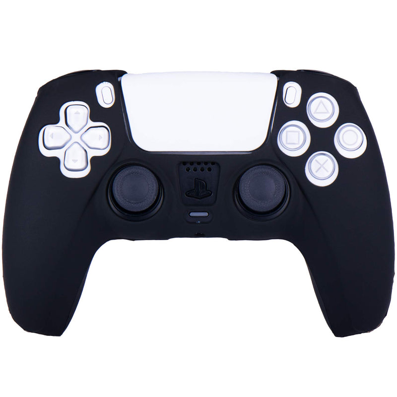 YoRHa Silicone Cover Skin Case for PS5 Dualsense Controller x 1(Black) with Thumb Grips x 10