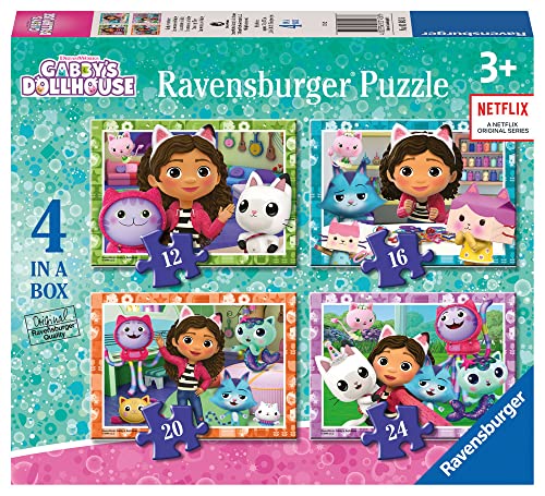 Ravensburger Gabby’s Dollhouse Jigsaw Puzzles for Kids Age 3 Years Up - 4 in a Box (12, 16, 20, 24 Pieces) - Educational Toys for Toddlers