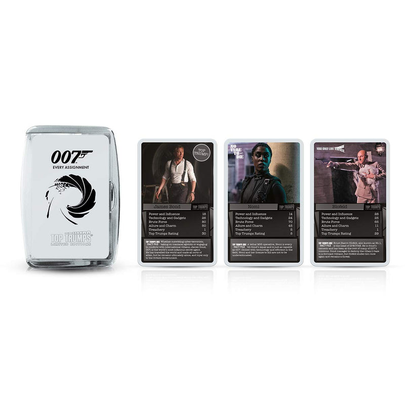 Top Trumps James Bond Every Assignment Limited Editions Card Game, featuring 30 characters including Honey Ryder from Dr No to Nomi from No Time To Die, makes a great gift for ages 12 plus