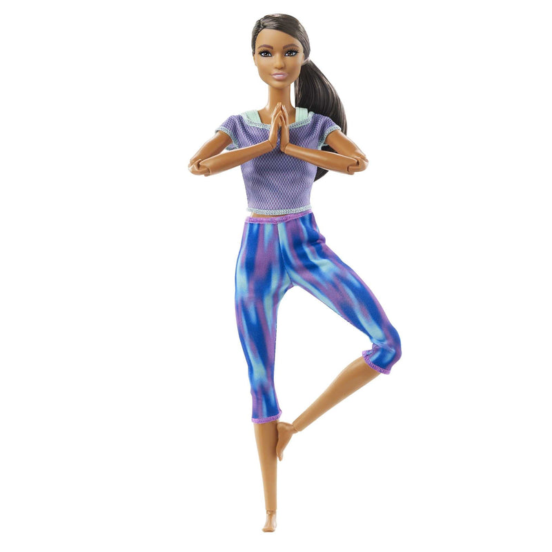 Barbie Made to Move Doll with 22 Flexible Joints & Curly Brunette Ponytail Wearing Athleisure-wear for Kids 3 to 7 Years Old, GXF06