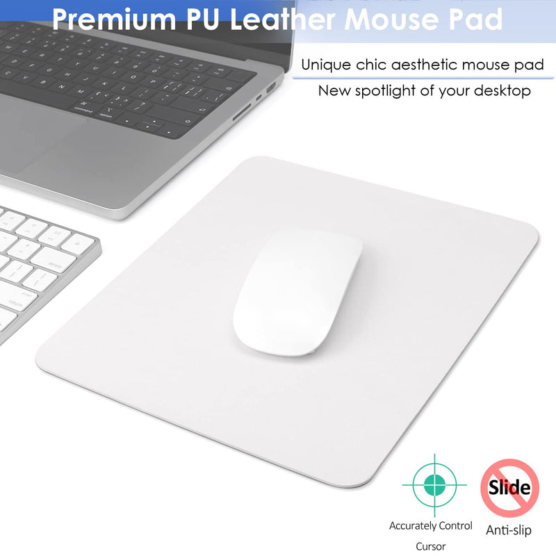 ProElife Premium PU Leather Mouse Pad 250mm x 200mm Slim Mouse Mat for Computer Laptop Accessories, Waterproof Rectangle Mousepad with Anti-Slip Base for Home Office School Laptop Mouse (White)