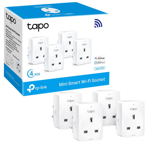 Tapo Smart Plug Wi-Fi Outlet, Works with Amazon Alexa & Google Home,Max 13A Wireless Smart Socket, Device Sharing, Without Energy Monitoring, No Hub Required,Tapo P100(4-pack)