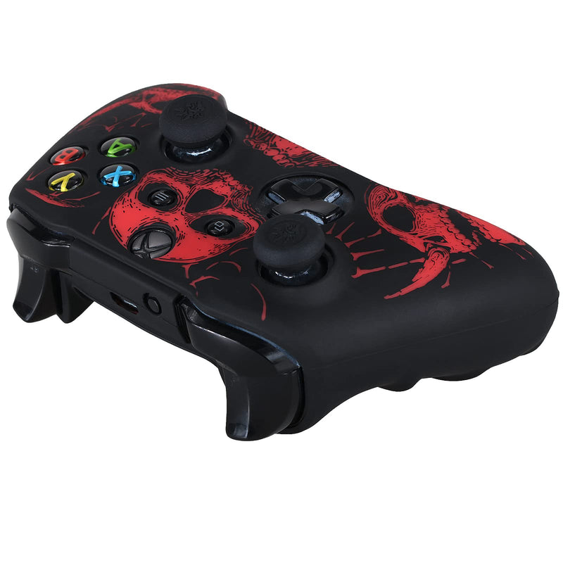 YoRHa Laser Carving Silicone Skin for Xbox One S/X Controller x 1(Red) with Pro Thumb Grips x 8