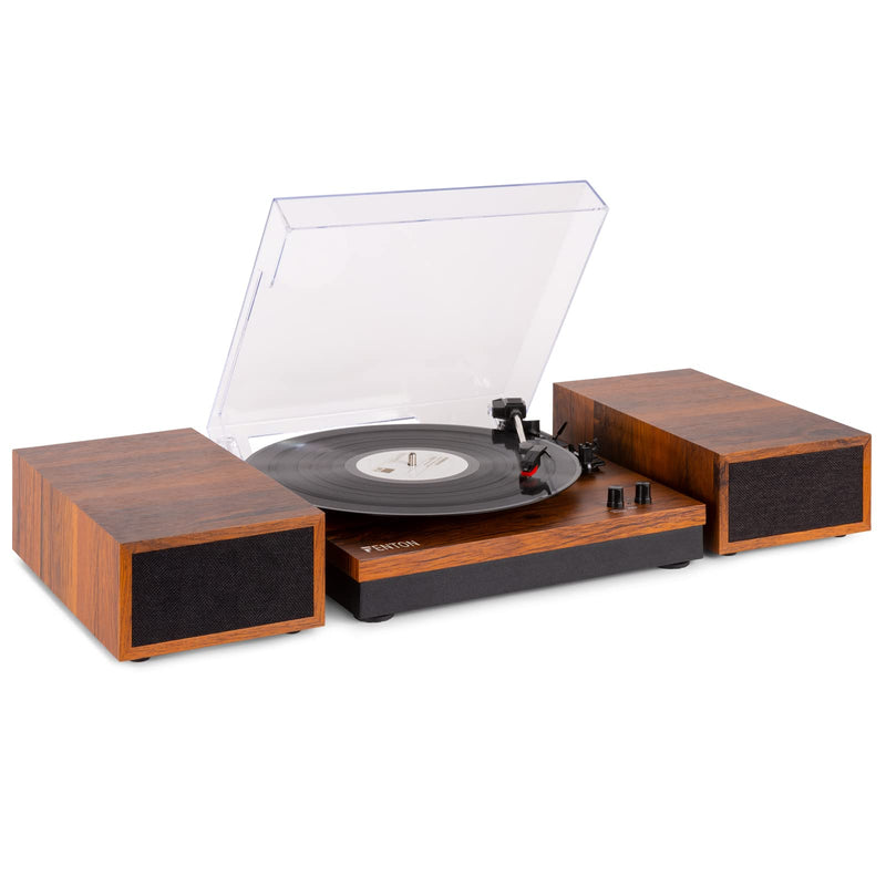 Fenton Bluetooth Record Player Turntable with Built-In Speakers, Hifi System with 3 Speed LP, Ceramic Stereo Cartridge with Stylus, Auto Stop, Plays 7", 10" and 12" Vinyl - RP165 Wood Finish