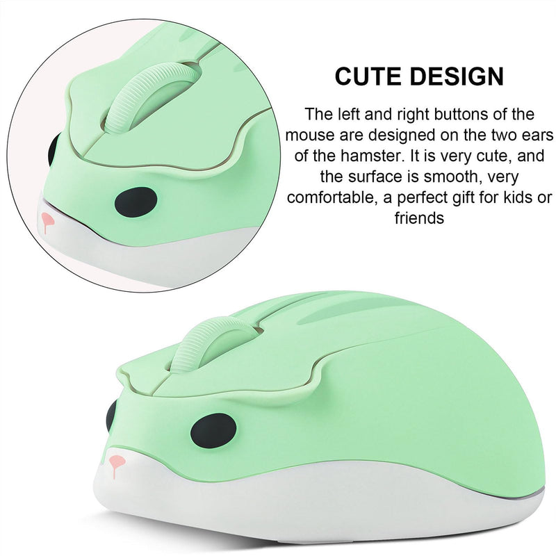 Wireless Mouse Cute Hamster Shape Optical Mouse Green Mouse,1200 DPI Noise Reduction Ultra Portable Travel Mouse,2.4 GHz with USB Unifying Receiver for PC Mac Laptop Computer Kids Girl School Gift