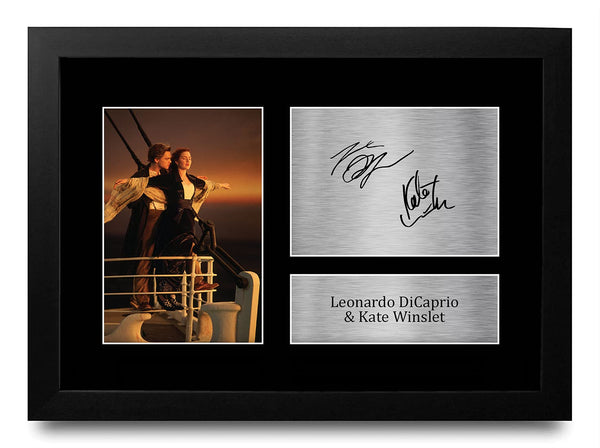 HWC Trading FR A4 Leonardo DiCaprio & Kate Winslet Titanic Gifts Printed Signed Autograph Picture for Movie Memorabilia Fans - A4 Framed