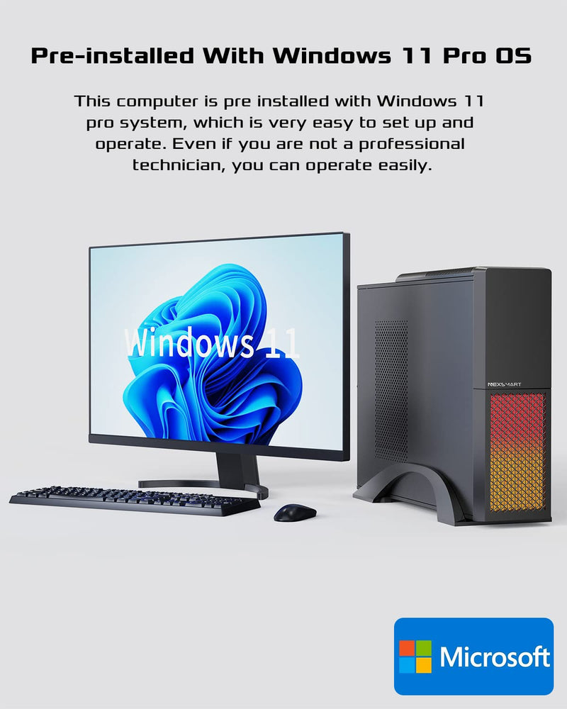 Desktop PC Windows 11 Pro 16GB RAM 512GB SSD Core i7-4765T Processor Computer With 2.4G/5G/6G WiFi6E Bluetooth 5.3, Small Size and RGB Light, Mouse Keyboard