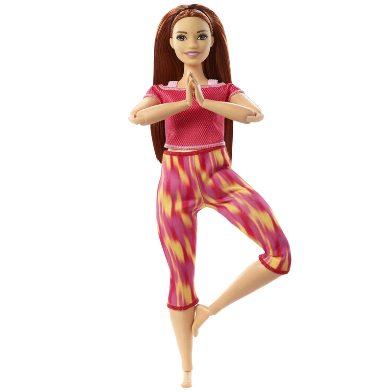 Barbie Made to Move Doll, Curvy, with 22 Flexible Joints & Long Straight Red Hair Wearing Athleisure-wear for Kids 3 to 7 Years Old,Pink,red,yellow