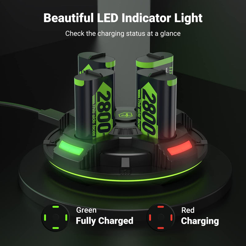 Jelava 4x2800mAh(=4x6720mWh) Xbox Controller Battery Packs, Compatible with Xbox Series X/Xbox Series S/Xbox One/Xbox One S/X/Elite Controller, Rechargeable Battery kit with Station & Type-C Cable