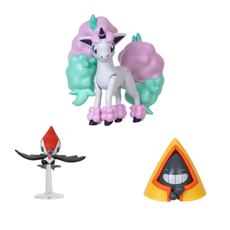 Pokémon 3 Pack-Features 2 Snorunt, Pikipek and 3-Inch Galarian Ponyta Battle Figures, Black