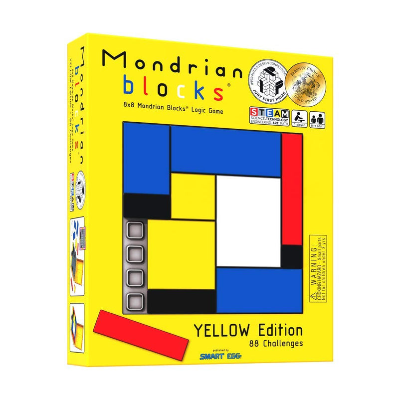 Mondrian Blocks - Yellow Edition (Parents’ Choice Award Winner) - Brain Teaser STEM Puzzle Game, Compact Travel Game on Board, Yellow Edition