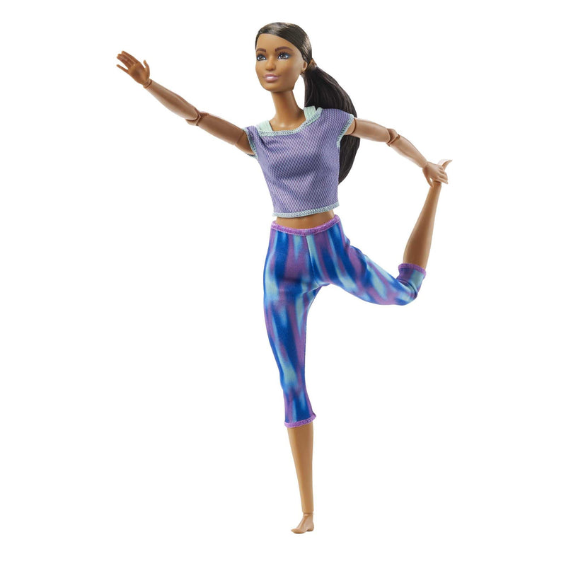 Barbie Made to Move Doll with 22 Flexible Joints & Curly Brunette Ponytail Wearing Athleisure-wear for Kids 3 to 7 Years Old, GXF06