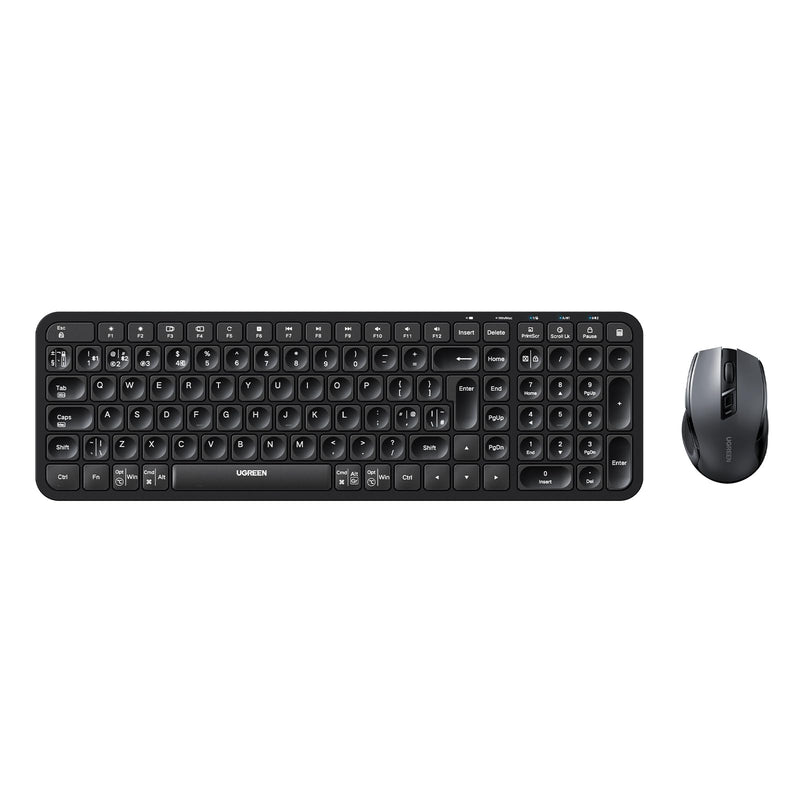 UGREEN Wireless Keyboard and Mouse Set, Bluetooth 5.0 and 2.4G Ergonomic Wireless Keyboard, Silent 4000 DPI Mouse, Multimedia Hotkeys for PC/Laptop/Windows/Mac/Chrome/Linux, QWERTY UK Layout