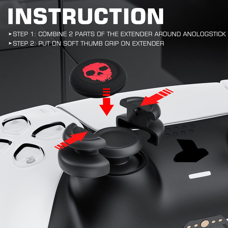 PlayRealm Silicone Skin Cover& Sticler x 1 & No Falling off Thumbstick x 2 for PS5 Controller (Ghost Red)