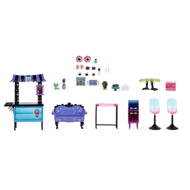 Monster High The Coffin Bean Playset, Café with Two Pets, Spooky Furniture, Pastry Treats and Drinks, Barista Counter, Kids Toys, Gift Set, HMV78