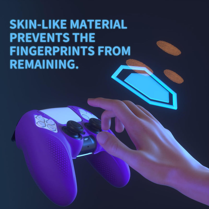 PlayVital Ninja Edition Anti-Slip Silicone Cover Skin for ps5 Wireless Controller, Ergonomic Protector Soft Rubber Case for ps5 Fits with Charging Station with Thumb Grip Caps - Purple