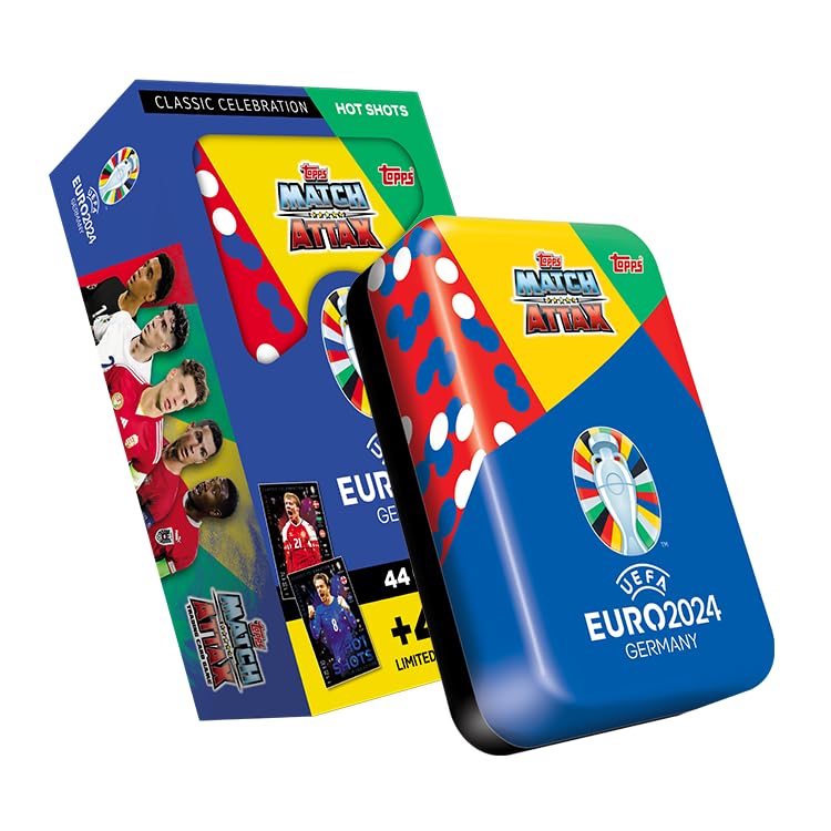 Topps Official Euro 2024 Match Attax - Mega Tin 1 - Hot Shots - contains 44 EURO 2024 Match Attax cards plus 4 exclusive Hot Shots Limited Edition cards!