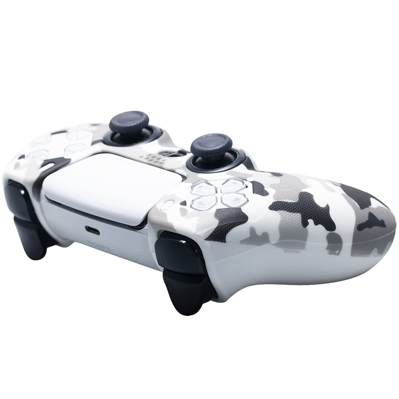 YoRHa Studded Printing Silicone Rubber Customizing Skin Cover for PS5 Dualsense Controller x 1(Camouflage White) with Pro Thumb Grips x 10