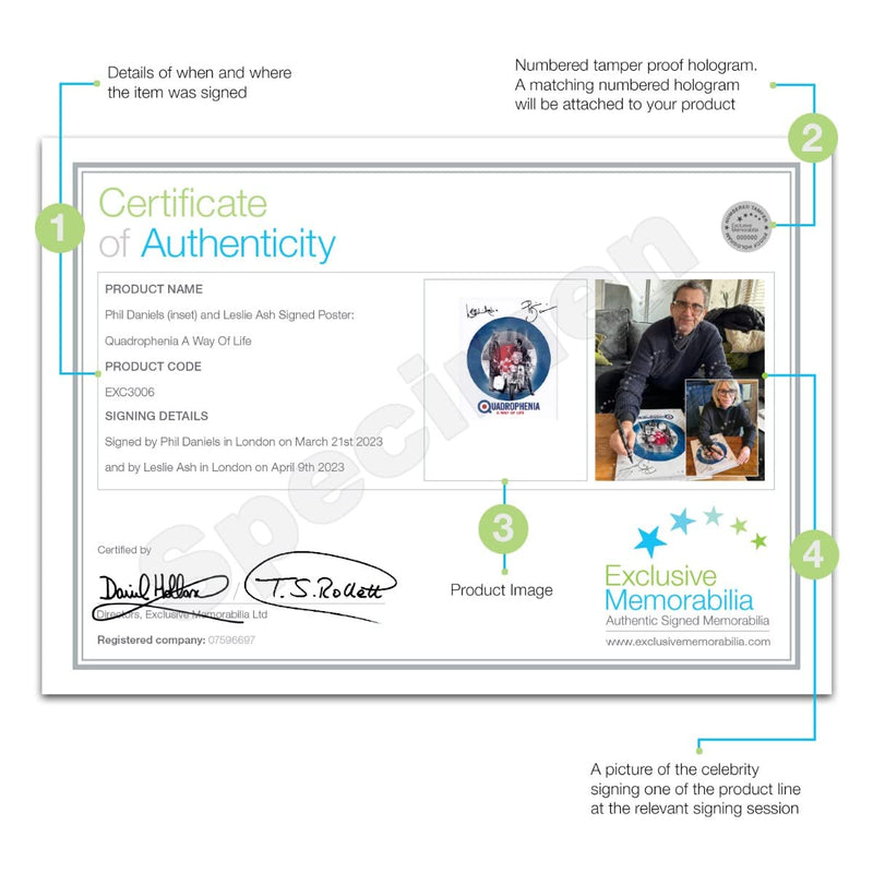 Exclusive Memorabilia Phil Daniels And Leslie Ash Signed Quadrophenia Film Poster. Deluxe Frame