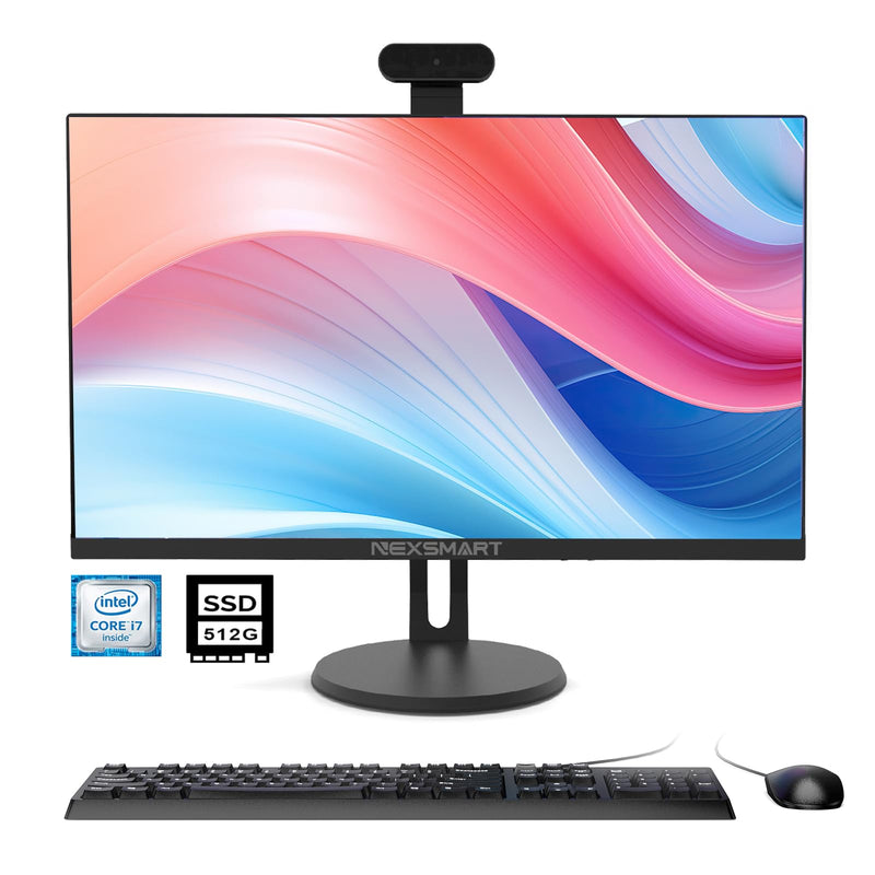 LEEDOW 24Inch All-in-One PC 8G RAM 512G SSD i7 Quad-Core (Up to 3GHz) All-in-One Desktop Computers with Adjustable Detachable Camera IPS HD Display with Dual Band WiFi BT 4.2(Black)