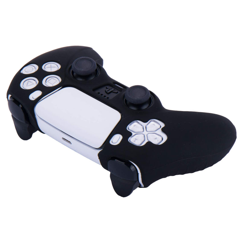 YoRHa Silicone Cover Skin Case for PS5 Dualsense Controller x 1(Black) with Thumb Grips x 10