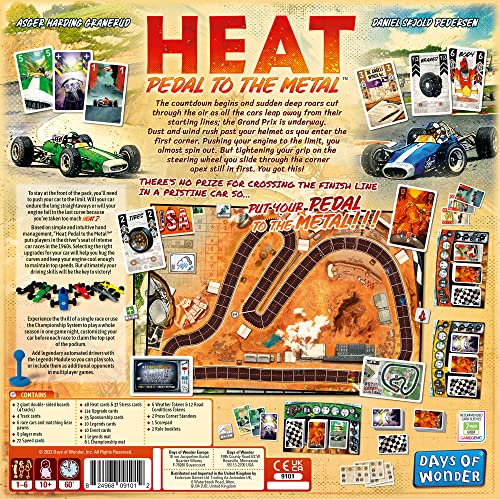 Days of Wonder | Heat: Pedal to the Metal | Racing Game | Ages 10+ | 1-6 Players | 60 Minutes Playing Time, DOW9101, Multicolor