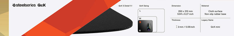 SteelSeries QcK Mini Cloth Gaming Mouse Pad - Micro-Woven Surface - Optimized For Gaming Sensors - Size S (250 x 210 x 2mm) - Black