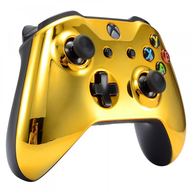 eXtremeRate Chrome Gold Front Housing Shell Faceplate for Xbox One S & Xbox One X Controller(Model 1708)