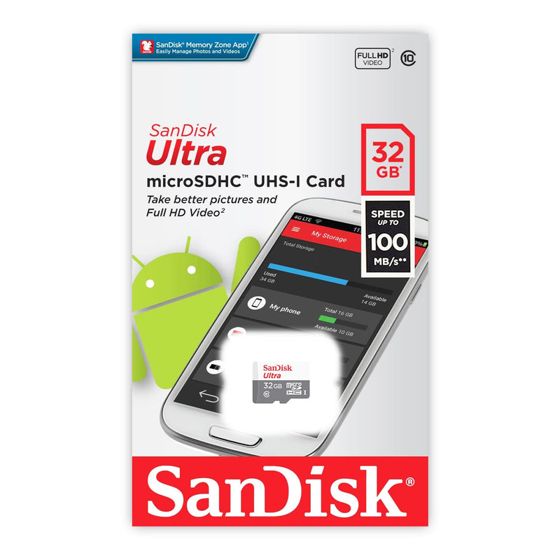 SanDisk Ultra 32 GB microSDHC Class 10 Memory Card up to 48 Mb/s - White/Grey