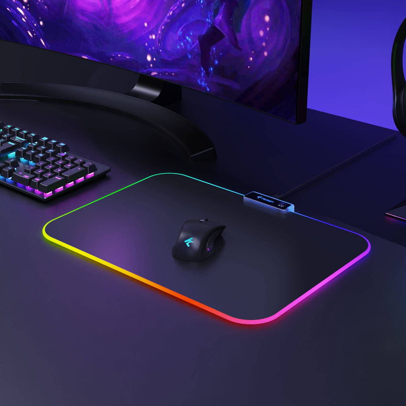 RGB Gaming Mouse Mat Pad - 336x245x3mm Hcman Led Mousepad with Non-Slip Rubber Base, Soft Computer Keyboard Mouse Pad for Macbook, PC, Laptop, Desk (Black)