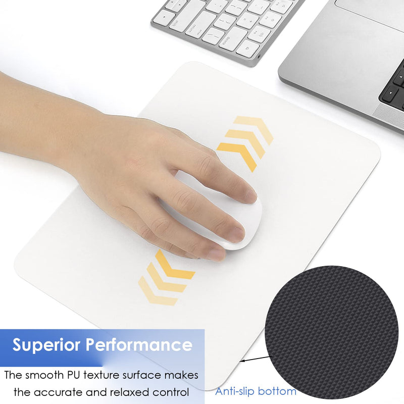 ProElife Premium PU Leather Mouse Pad 250mm x 200mm Slim Mouse Mat for Computer Laptop Accessories, Waterproof Rectangle Mousepad with Anti-Slip Base for Home Office School Laptop Mouse (White)