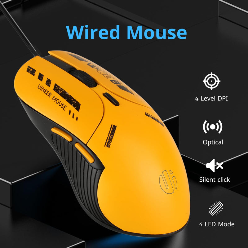 Wired Mouse, USB Wired Mouse with Silent Click, 4800DPI Adjustable & 6 Programmable Buttons, Optical tracking, Ergonomic Design, USB mouse for PC Laptop Computer(Yellow)