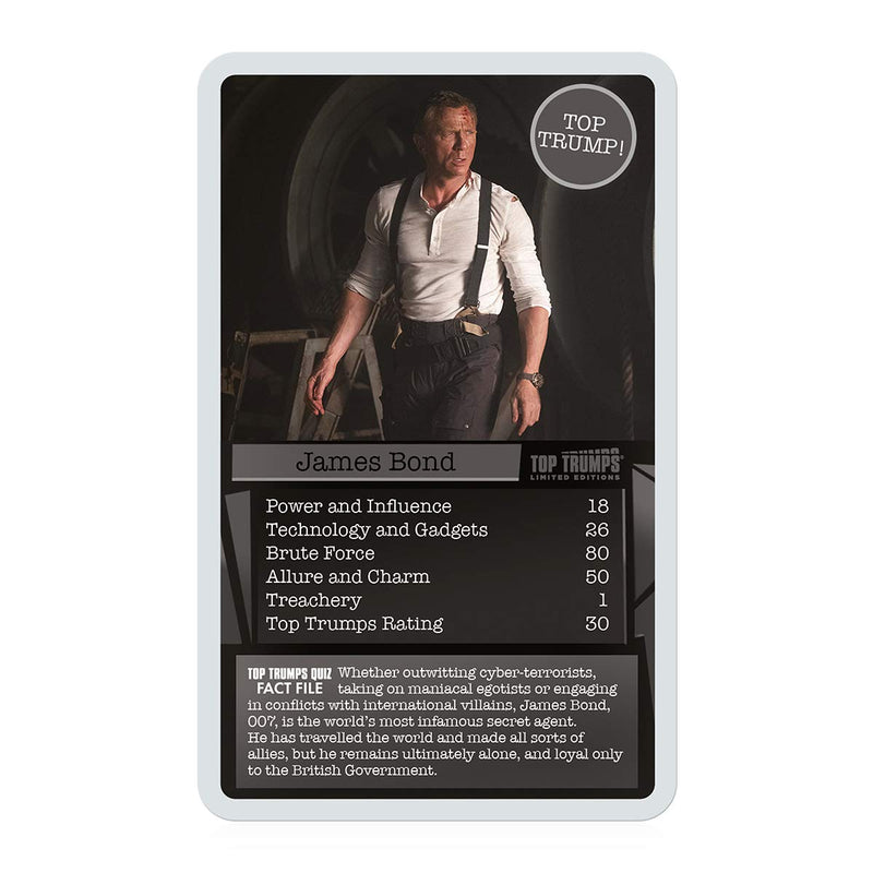 Top Trumps James Bond Every Assignment Limited Editions Card Game, featuring 30 characters including Honey Ryder from Dr No to Nomi from No Time To Die, makes a great gift for ages 12 plus