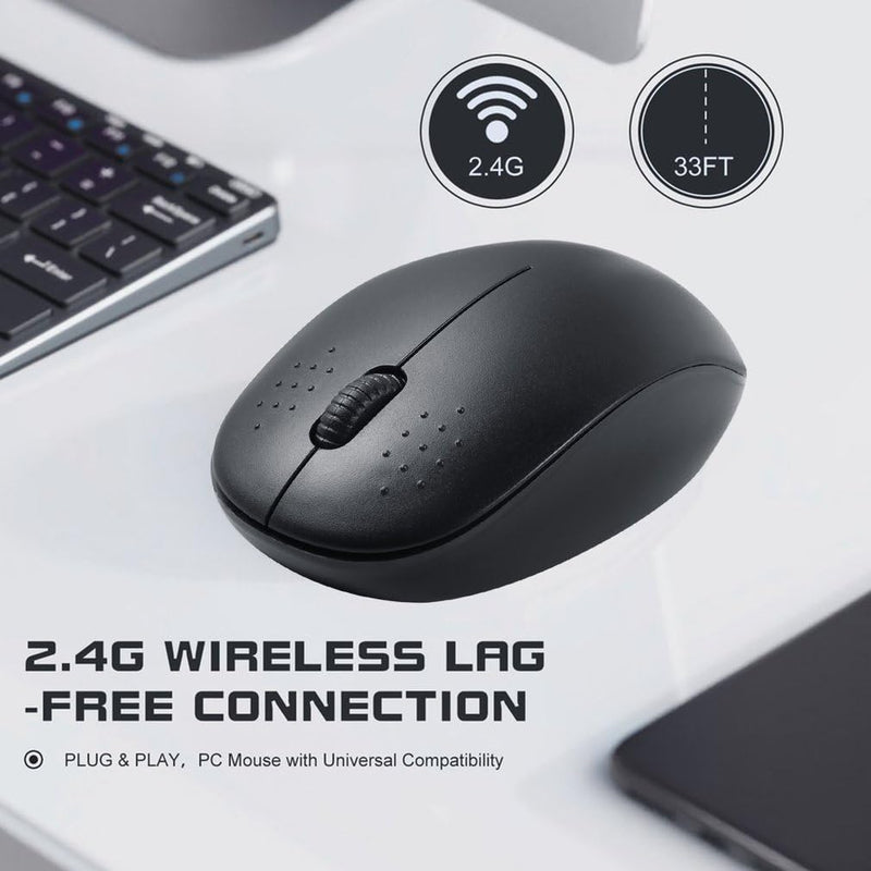 bestyks Wireless Mouse, 2.4G Computer Mouse with USB Receiver, Low Noise Ergonomic Design Cordless Mouse, Noiseless Portable Lightweight Mouse, Wireless Mouse for Laptop, PC and Tablet (Black)