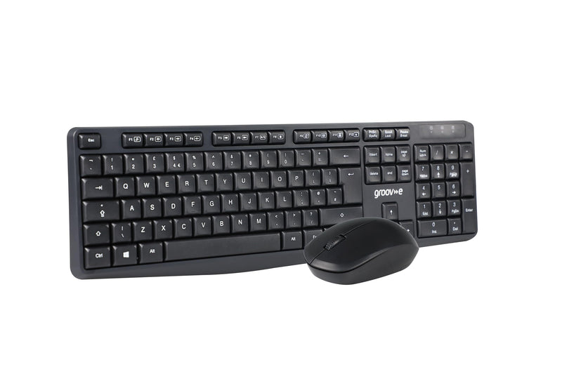 Groov-e Wireless Keyboard and Mouse Combo - Computer Accessories for Laptops and PCs, Ergonomic Design, Silent Keys, 2.4G Wireless Connection, Compact Mouse, Qwerty Keyboard - Black