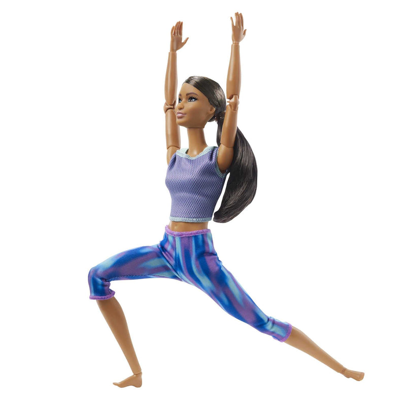 Barbie Made to Move Doll with 22 Flexible Joints & Curly Brunette Ponytail Wearing Athleisure-wear for Kids 3 to 7 Years Old, GXF06