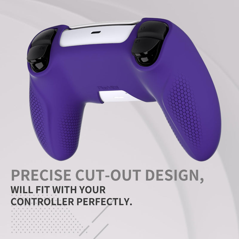 PlayVital Ninja Edition Anti-Slip Silicone Cover Skin for ps5 Wireless Controller, Ergonomic Protector Soft Rubber Case for ps5 Fits with Charging Station with Thumb Grip Caps - Purple