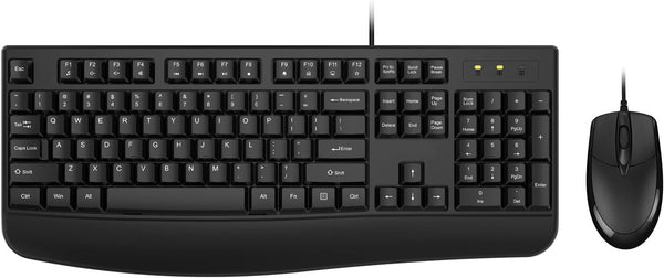 Wired Keyboard and Mouse Set, Dedicated Multimedia Shortcut Keys, Full Size Keyboard with Palm Rest, Comfort Optical Mouse, for Desktop PC, Laptop Computers, UK Layout, Black