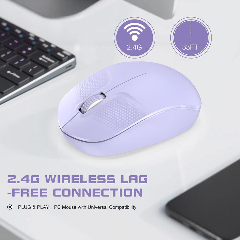 bestyks Wireless Mouse, 2.4G Computer Mouse with USB Receiver, Low Noise Ergonomic Design Cordless Mouse, Noiseless Portable Lightweight Mouse, Wireless Mouse for Laptop, PC and Tablet (Purple)