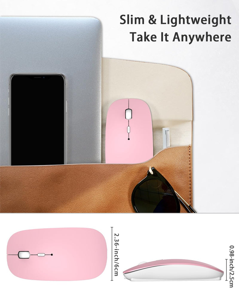 ANEWISH Bluetooth Mouse for Laptop/Macbook/iPad/iPhone (iOS13.1.2 and Later), Rechargeable Noiseless Mini Mouse Compatible with Android/Windows/Linux Pink