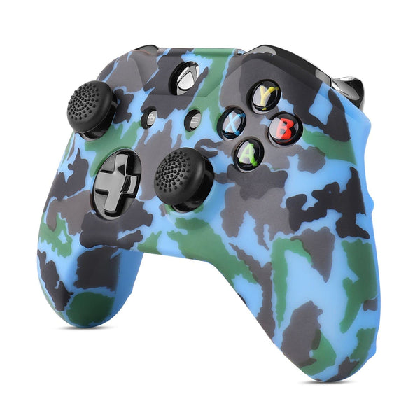 TNP Silicone Skin for Xbox One Controller - Controller Cover for Xbox One S | One X - Anti-Slip Silicone Controller Case Sleeves with 4 Large 4 Small Thumb Grip Caps, Camo Blue