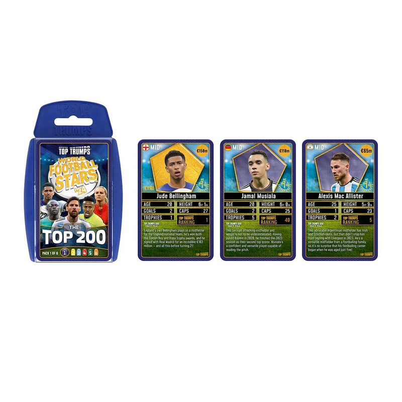 Top Trumps World Football Stars Top 200 Starter Kit Card Game, Play with Lionel Messi, Sadio Mane, Mac Allister, Ederson and Jamal Musiala, educational gift for ages 6 plus