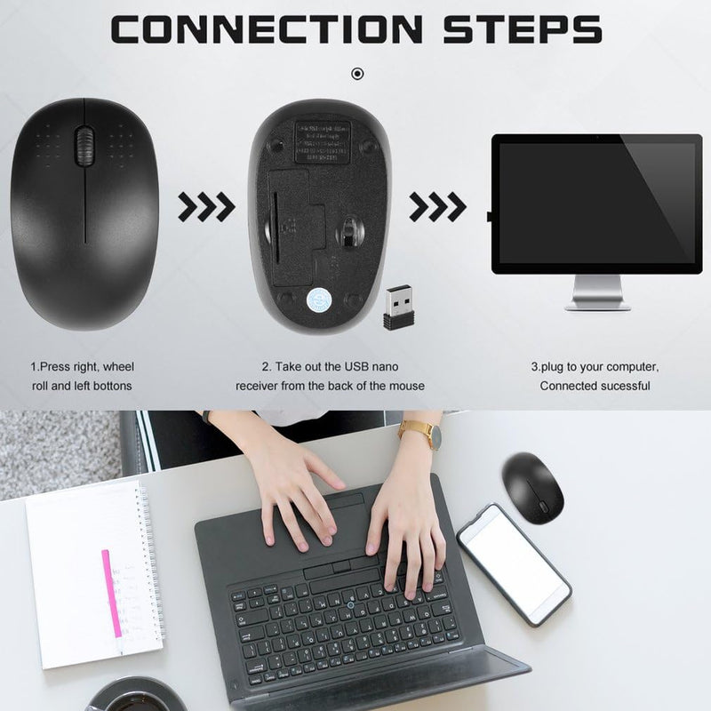 bestyks Wireless Mouse, 2.4G Computer Mouse with USB Receiver, Low Noise Ergonomic Design Cordless Mouse, Noiseless Portable Lightweight Mouse, Wireless Mouse for Laptop, PC and Tablet (Black)