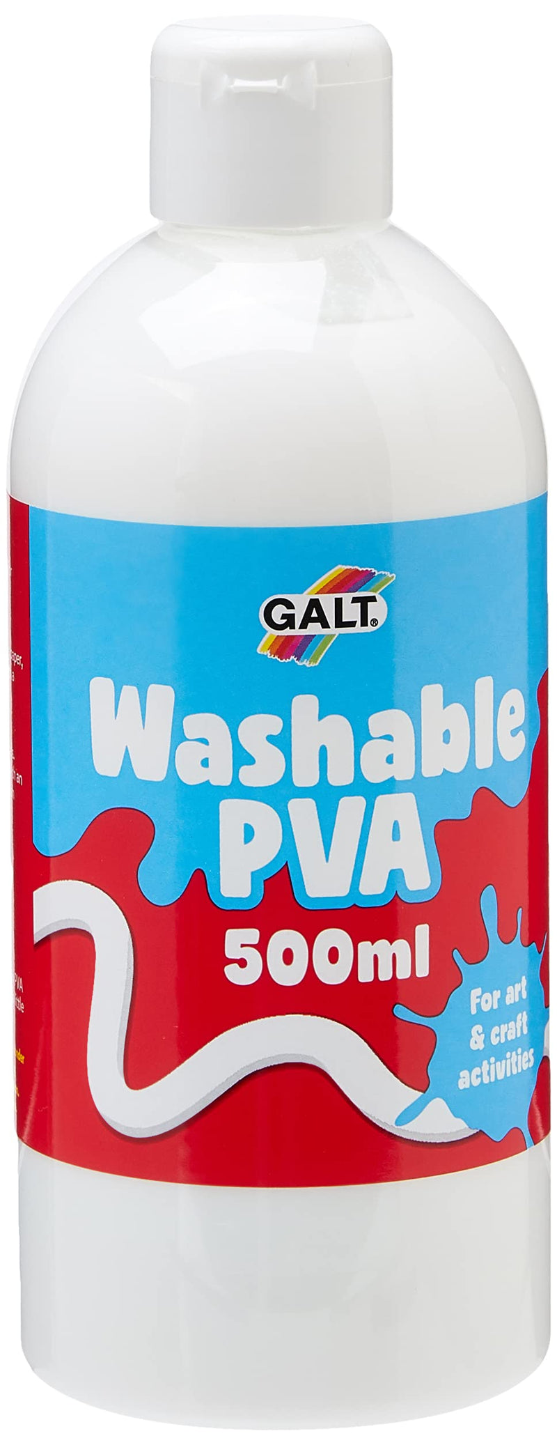 Galt Washable PVA Glue for Crafting, 500ml - Slime Making Easy Clean Kids Glue, Washes Out of Clothes - Clear Arts and Crafts Glue for Paper, Card, Wood and Fabrics - Children Safe, Ages 3 Years Plus