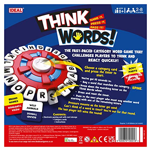 IDEAL | Think Words: The quick thinking, letter pressing game! | Family Games | For 2-8 Players | Ages 8+